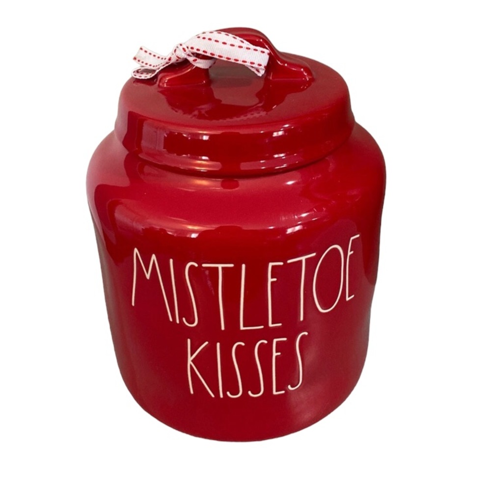 NEW Rae Dunn Christmas Mistletoe kisses chubby canister cookie jar - Picture 5 of 9